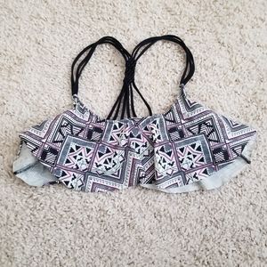 VS PINK Knotted Back Flounce Crop Top Bikini XS